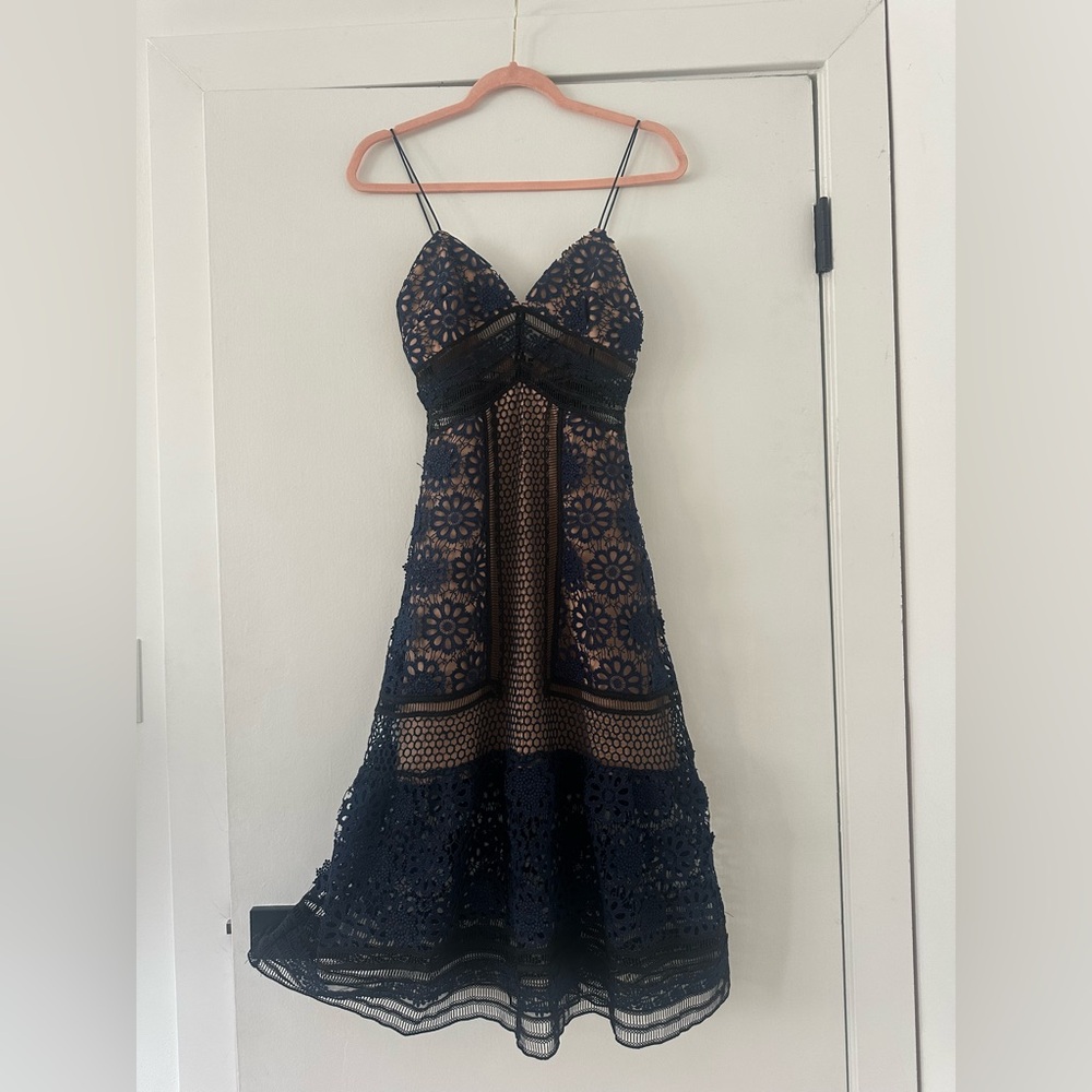 Self-portrait midi navy eyelet dress sz 2